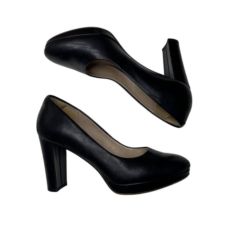 Clarks Kendra Sienna Black Leather Platform Block Heel Pumps Size 6